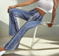 Boho Flare Print Pants for Women Blue