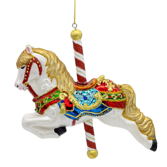 Bellissimo Glass Carousel Horse Ornament - Default Title - Christmas >> Ornaments >> Glass