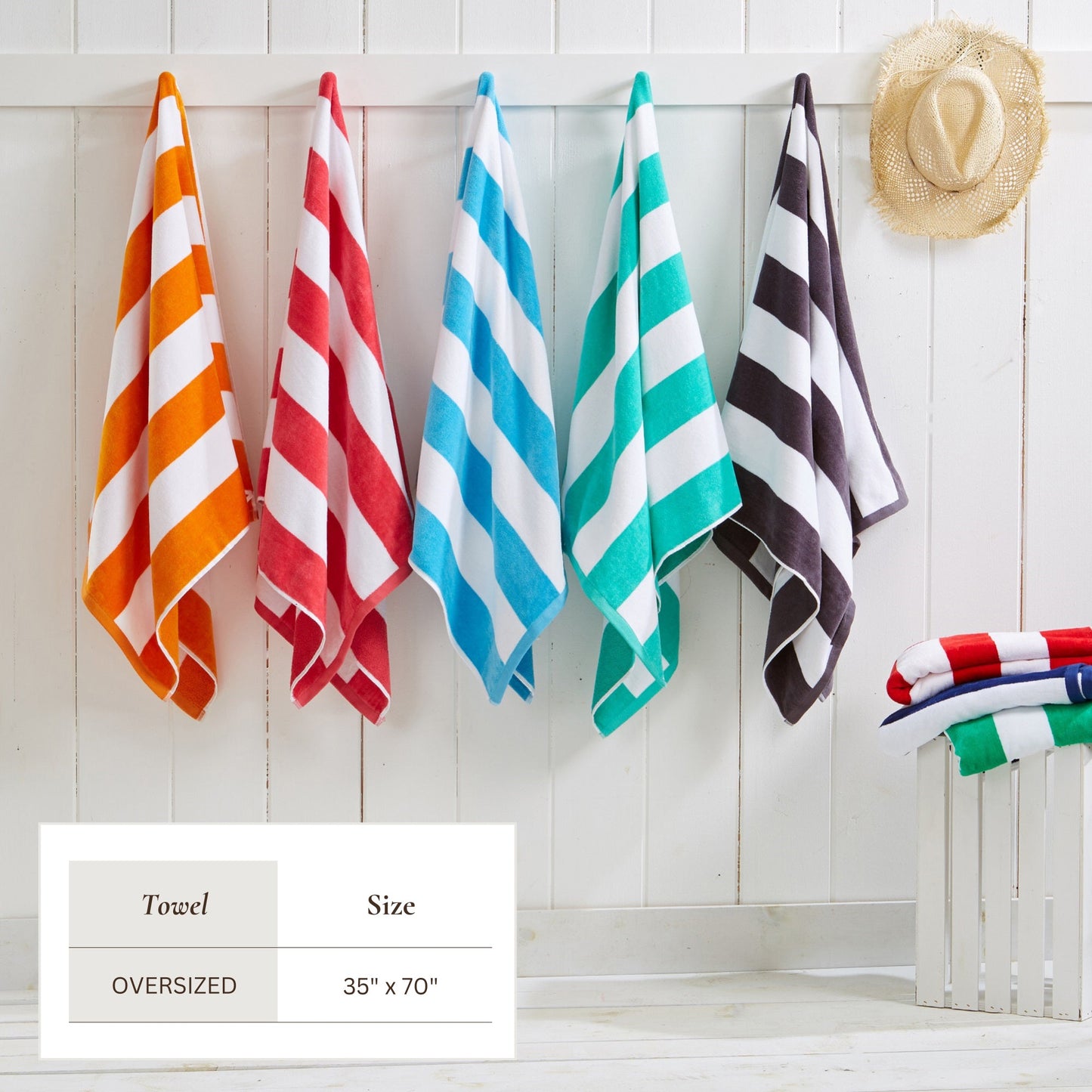 Cotton Velour Cabana Stripe Beach Towel - Novia Collection - -