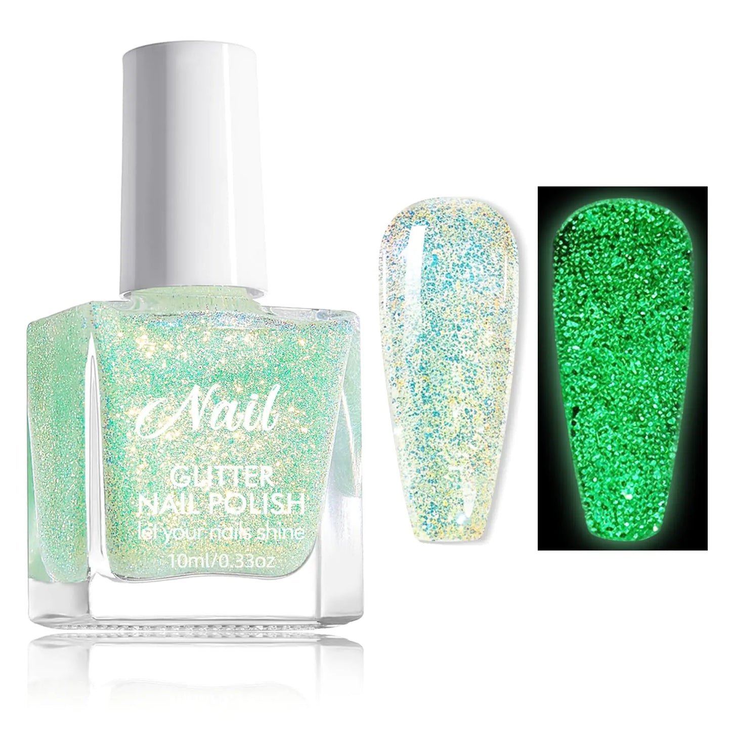 U-Shinein Glow in the Dark Luminous Neon Glitter Green Nail Polish - - nail polish