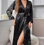 Cherry Print Satin Nightgown and Robe Set - Kia Day Design