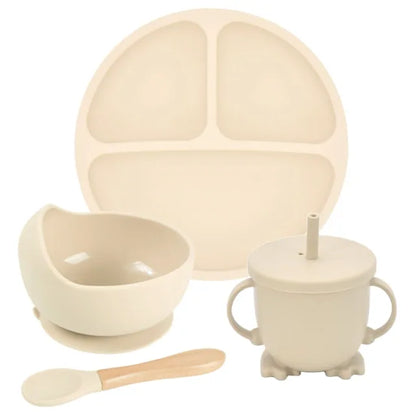 Silicone Baby Feeding Spoon Set Smile Beige