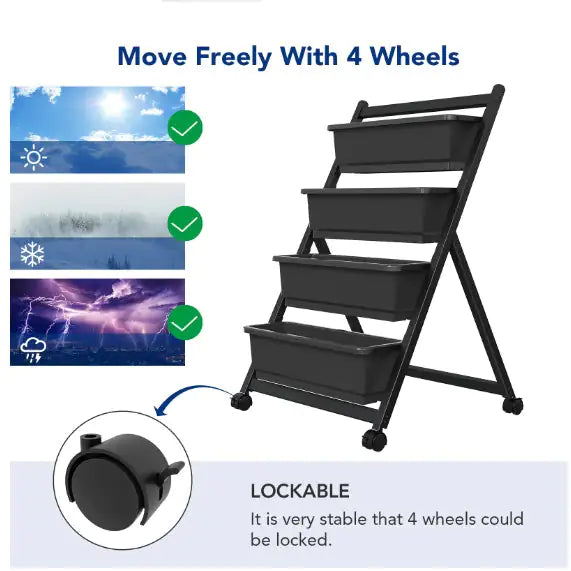 4 Tier Vertical Wheeled Garden Bed - - planter