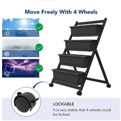 4 Tier Vertical Wheeled Garden Bed - - planter