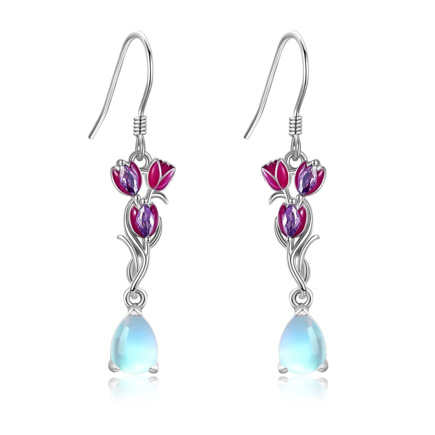 Tulip Earrings Sterling Silver Tulip Dangle Earrings Tulip Jewelry for Women