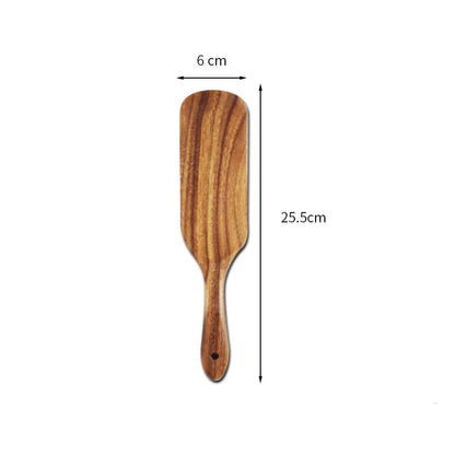 Acacia Teak Wood Long-Handled Cooking Spatula Set Medium B 20.5cm*6cm