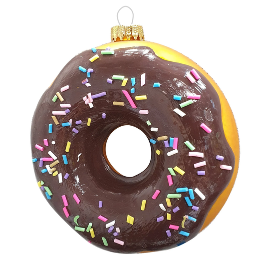 Chocolate Donut Blown Glass Ornament - Default Title - Christmas >> Ornaments >> Glass
