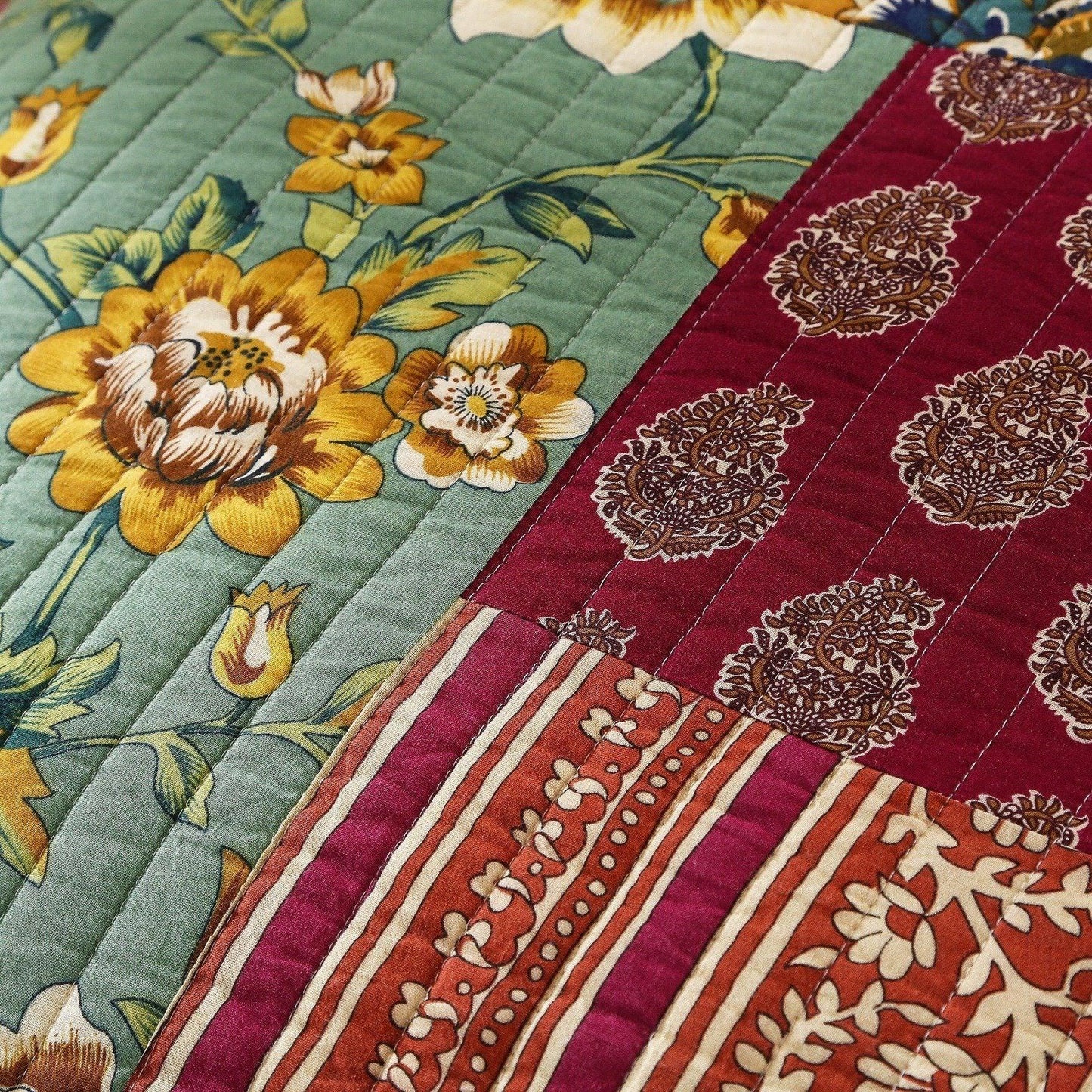 DaDa Bedding Dark Elegance Bohemian Floral Cotton Patchwork Bedspread Set (JHW-550)- DaDalogy Bedding Collection- {{Product type}}