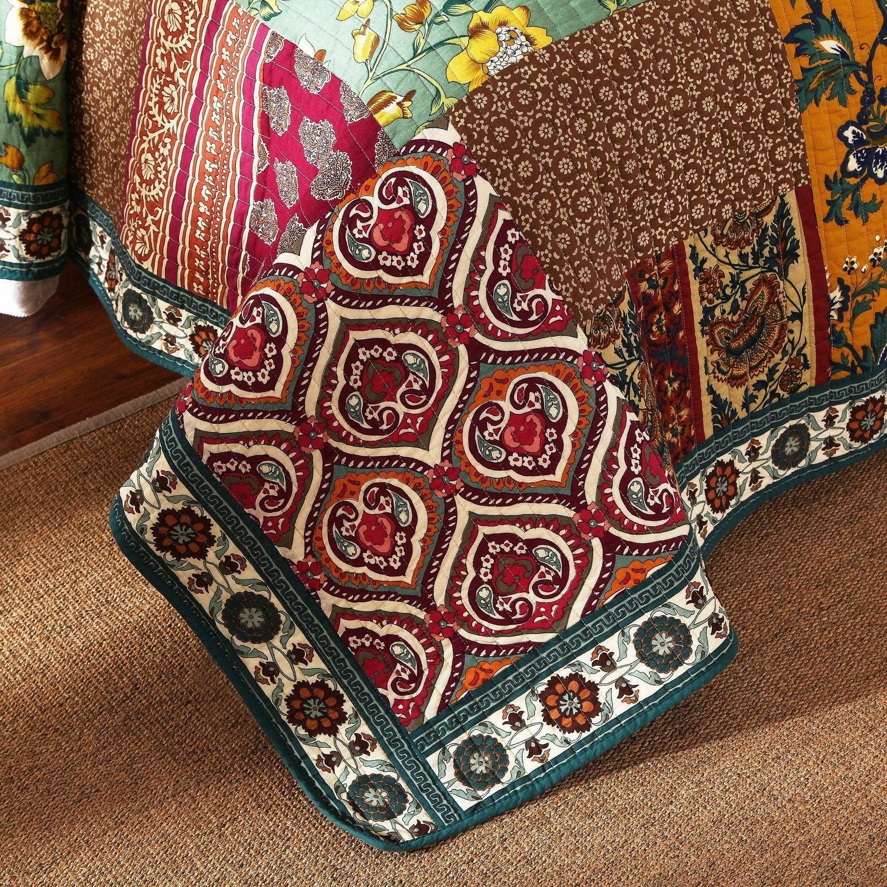 DaDa Bedding Dark Elegance Bohemian Floral Cotton Patchwork Bedspread Set (JHW-550)- DaDalogy Bedding Collection- {{Product type}}