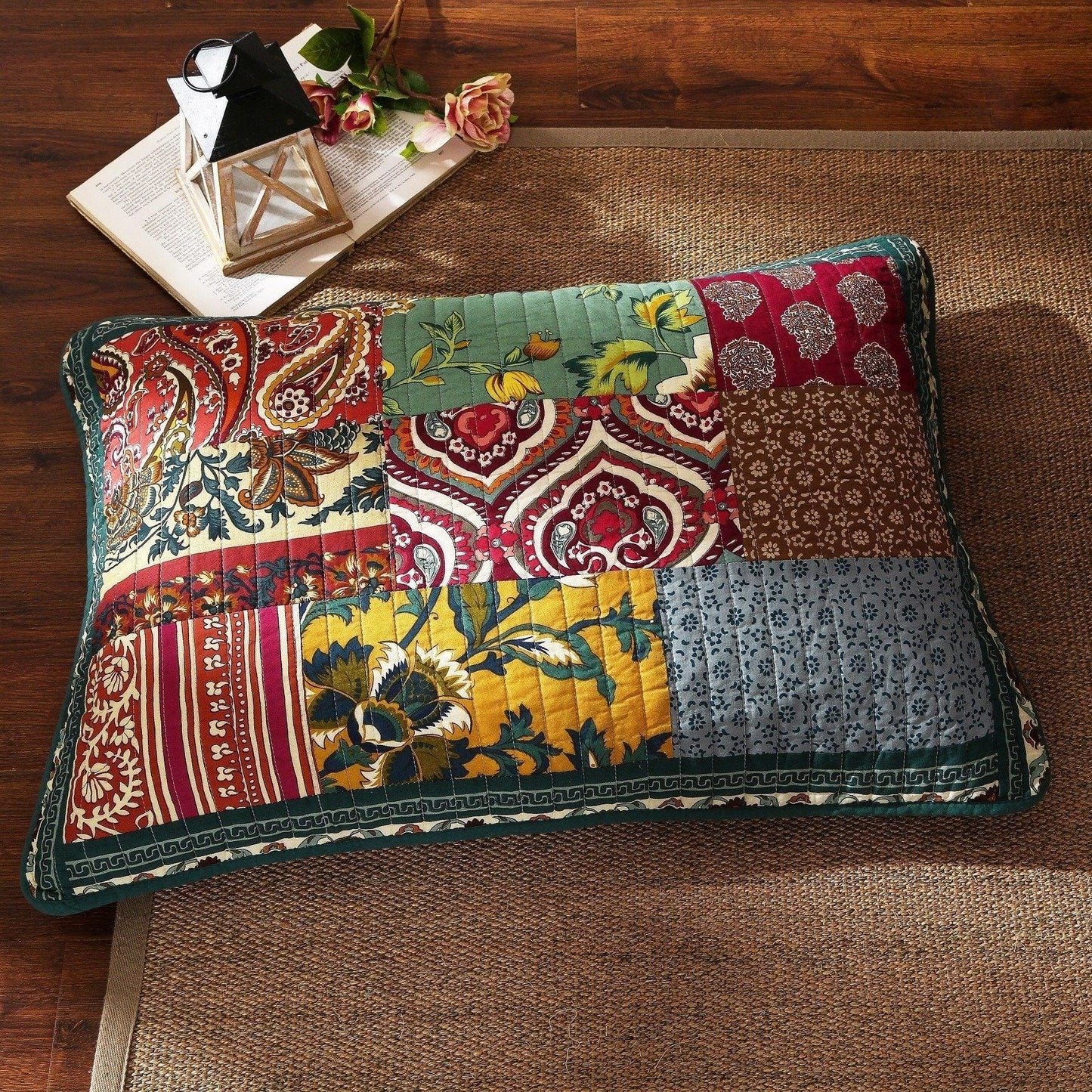 DaDa Bedding Dark Elegance Bohemian Floral Cotton Patchwork Bedspread Set (JHW-550)- DaDalogy Bedding Collection- {{Product type}}