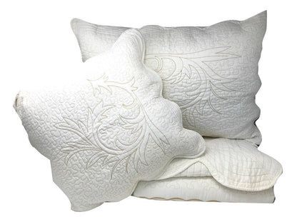 DaDa Bedding Elegant White Floral Beige Matelassé 100% Cotton Coverlet 5Pcs Bedspread Set - King Size (DXJ101796) - - Bedspreads