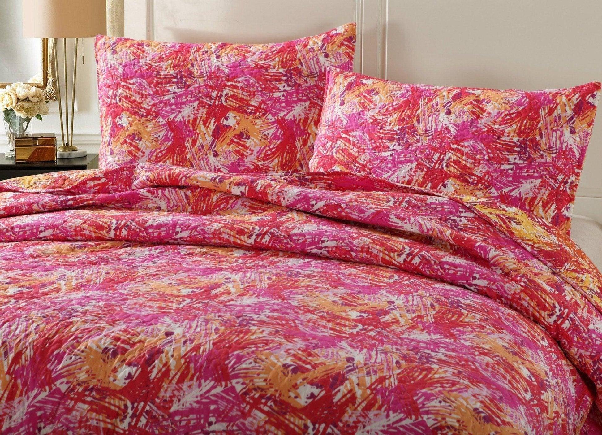 DaDa Bedding Lovely Pop of Colors Lightweight Reversible Quilted Bedspread Set (KBJ1625)- DaDalogy Bedding Collection- {{Product type}}