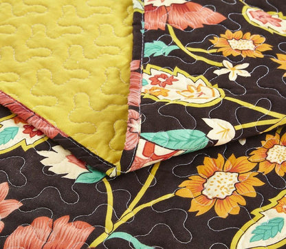 DaDa Bedding Marigold’s Floral Brown Yellow Botanical Garden Quilted Bedspread Set (HS-3330)- DaDalogy Bedding Collection- {{Product type}}