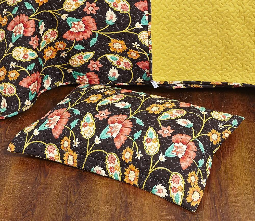 DaDa Bedding Marigold’s Floral Brown Yellow Botanical Garden Quilted Bedspread Set (HS-3330)- DaDalogy Bedding Collection- {{Product type}}