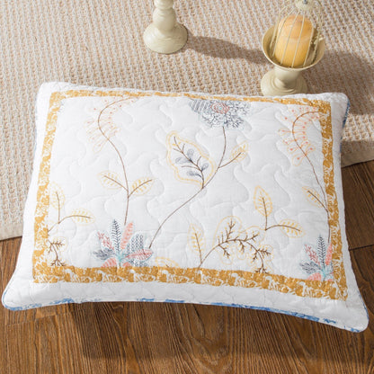 Tache Coastal Cottage Embroidered White Blue Yellow Floral Cotton Patchwork Quilt Set (JHW-668) - - Quilt / Bedspread