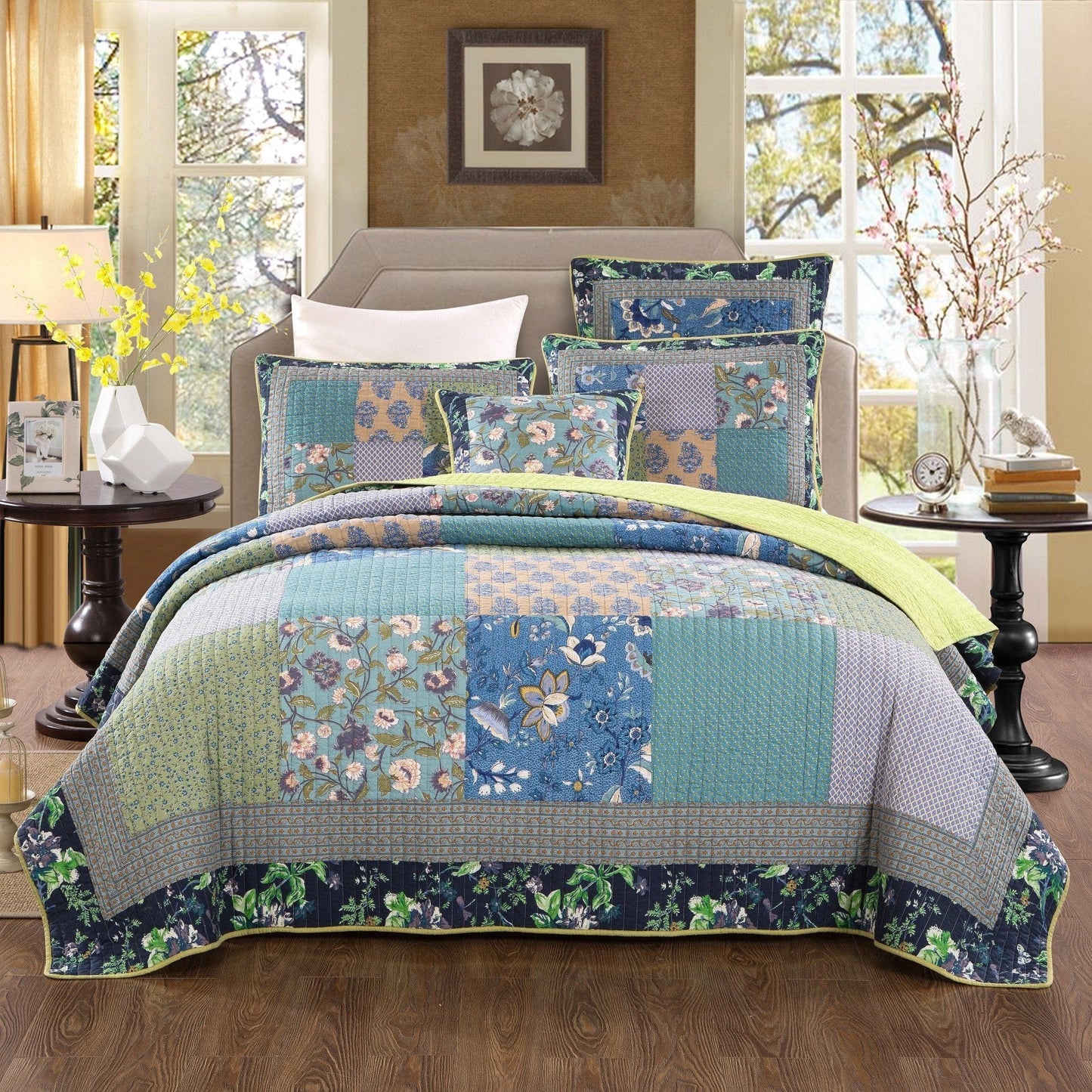 Tache Cotton Bohemian Tropical Calla Lily Quilted Patchwork Bedspread Set (JHW-687) - - Quilt / Bedspread