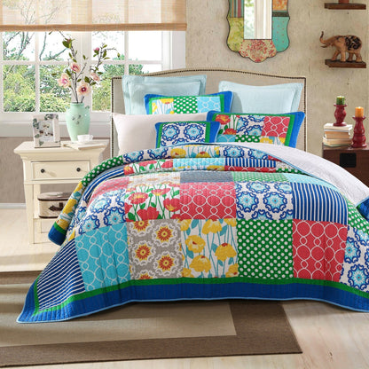 Tache Cotton Dreamy Meadow Patchwork Floral Quilt Set (JHW-568) - - Quilt / Bedspread