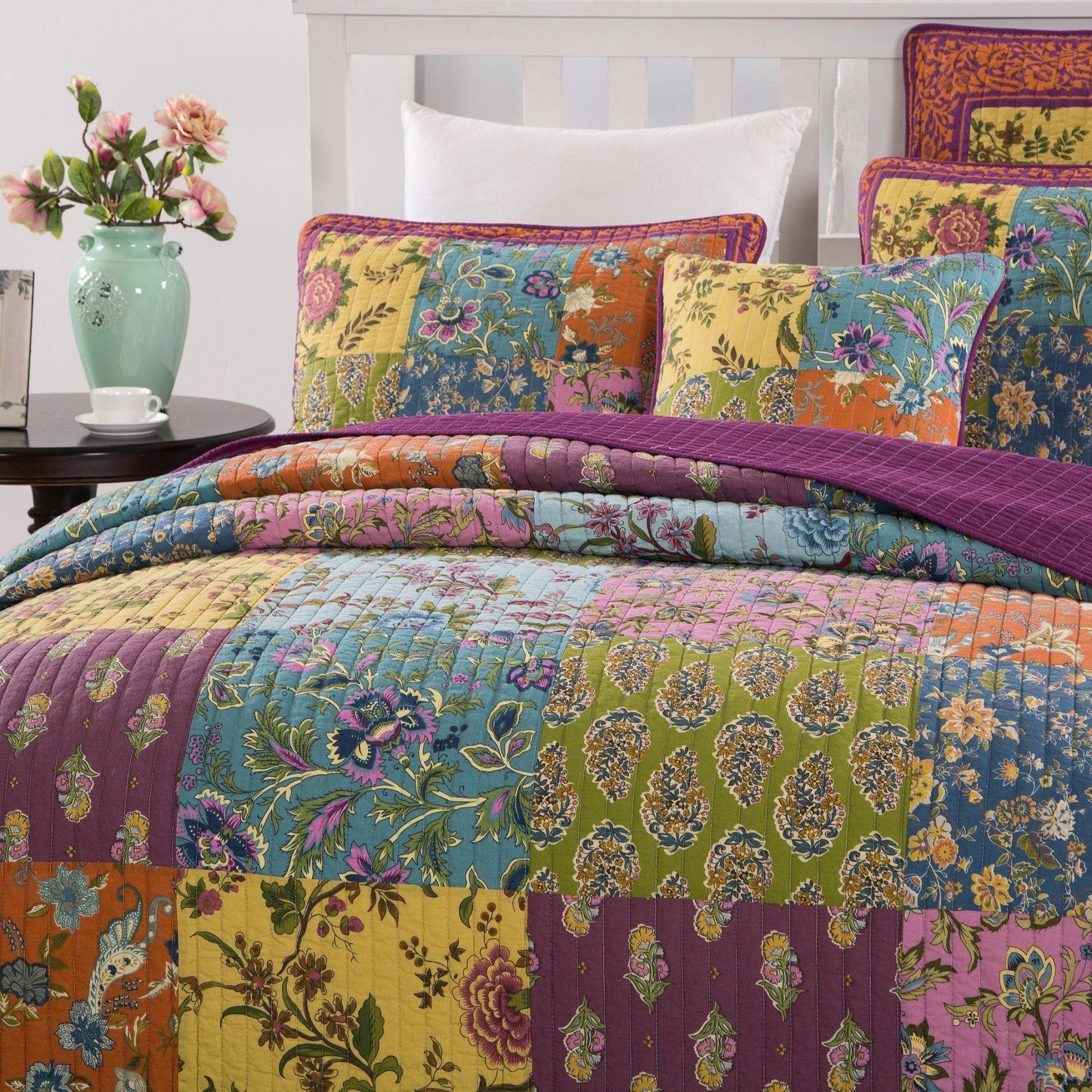 Tache Cotton Bohemian Carnival Garden Quilted Patchwork Bedspread Set (JHW-676) - - Quilt / Bedspread