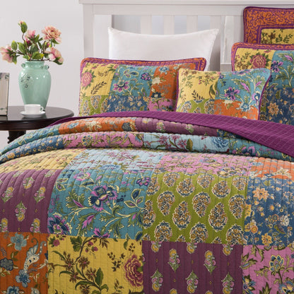 Tache Cotton Bohemian Carnival Garden Quilted Patchwork Bedspread Set (JHW-676) - - Quilt / Bedspread