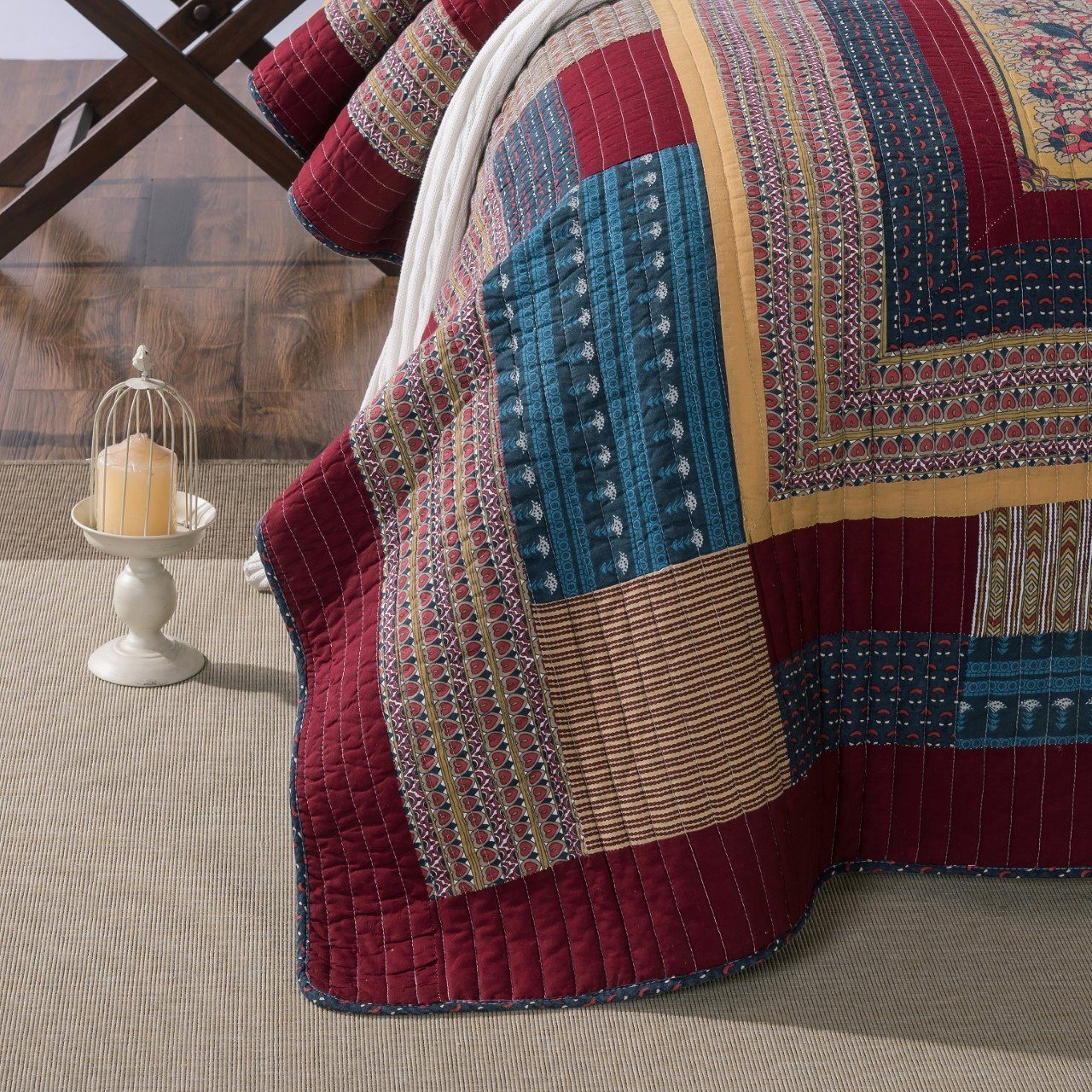 Tache Vineyard Cottage Floral Lightweight Patchwork Bedspread Quilt Set (JHW-827) - - Quilt / Bedspread