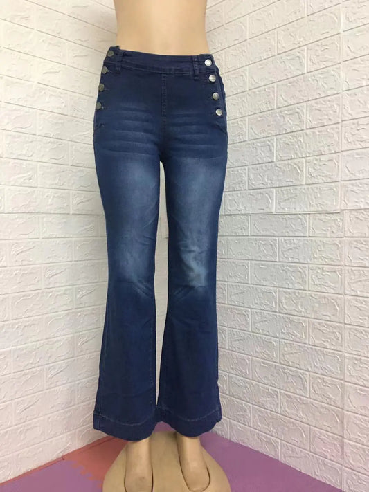 Slim Fit Women's Solid Color Button Jeans - Kia Day Design
