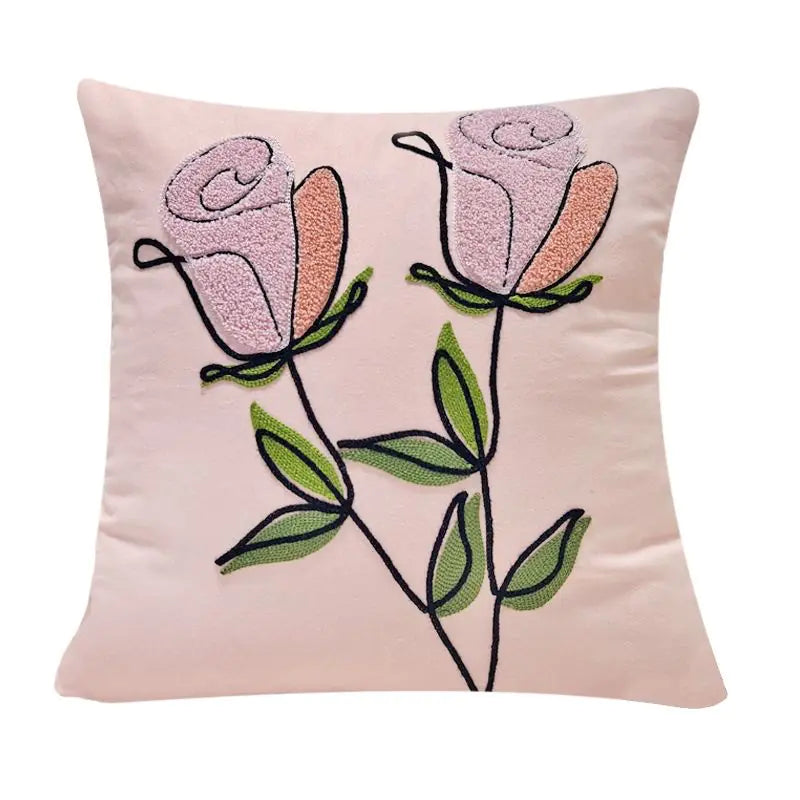 Floral Embroidered Pillow - Kia Day Design