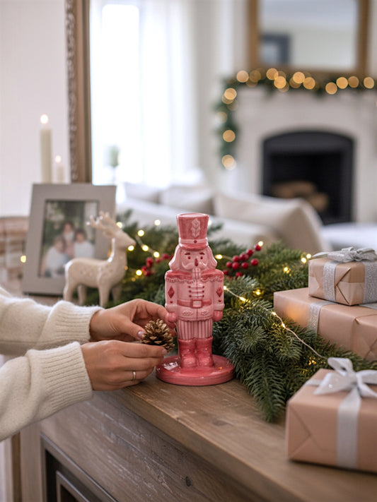 Pink & Red Ceramic Nutcracker Taper Candle Holder - - candle holder