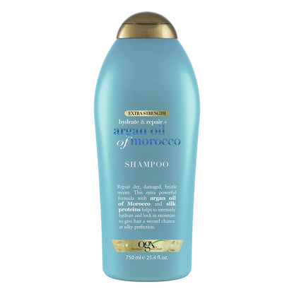 OGX Extra Strength Hydrate & Repair Shampoo with Moroccan Argan Oil for Dry Damaged Hair - Moisturizing and Smoothing Paraben & Sulfate-Free 25.4 Fl Oz