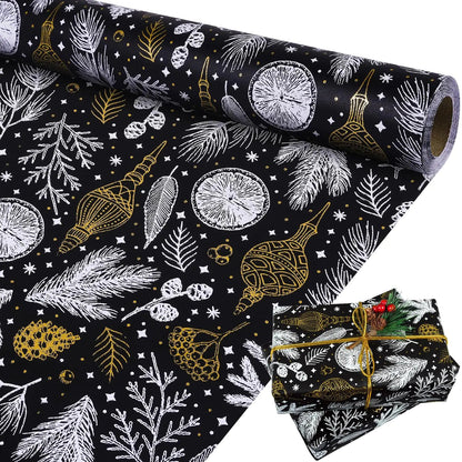 Christmas Black and Gold Foil Kraft Gift Wrapping Paper - Black Gold - wrapping paper