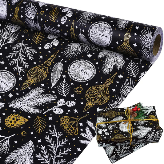 Christmas Black and Gold Foil Kraft Gift Wrapping Paper - Black Gold - wrapping paper