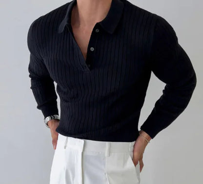 Men's Ribbed Knit Polo Shirt - Casual Button-Up Top - Kia Day Design