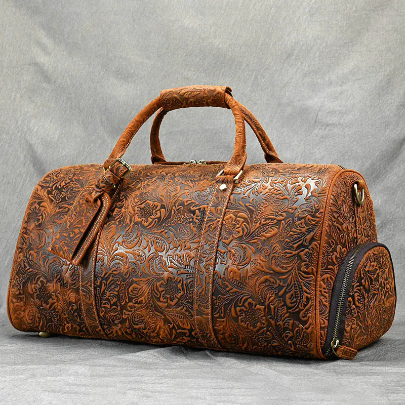 Vintage Print Crazy Horse Leather Handbag Kia Day Design