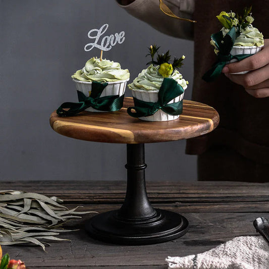 Wooden Cake Stand with Solid Wood Tray Kia Day Design