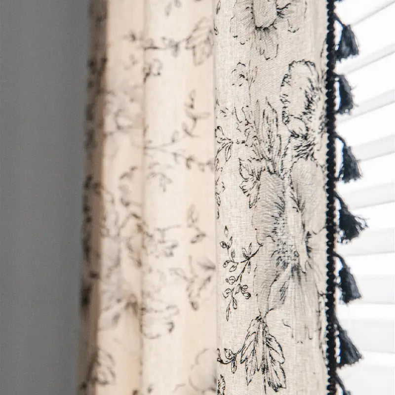 Pink Cotton and Linen Semi-Opaque Printed Curtain - Kia Day Design