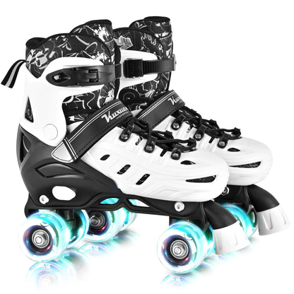 Kuxuan 4 Sizes Adjustable Roller skates with Light up Wheels - White Small - skates