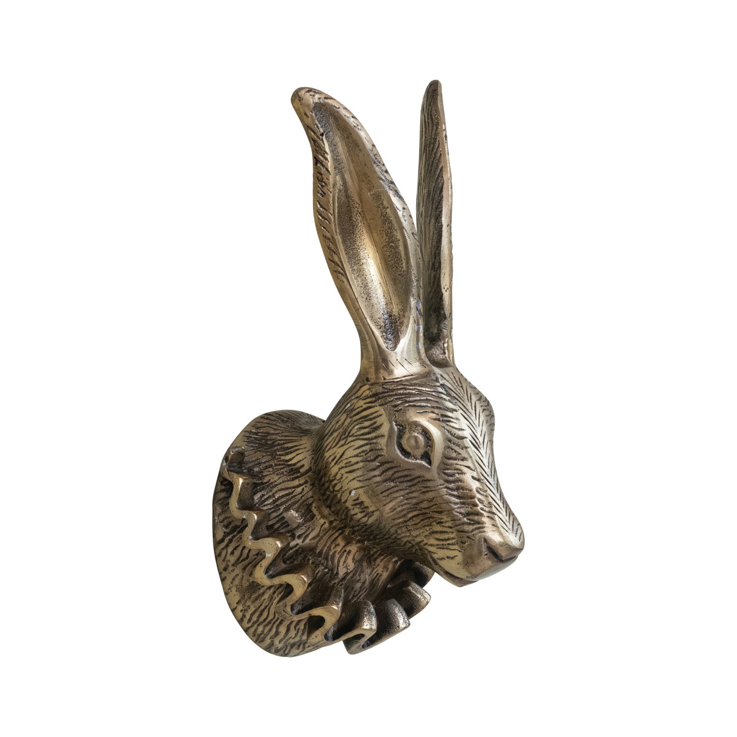Brass Finish Cast Aluminum Rabbit Head with Ruff Collar Wall Mount - - Wall Hangings