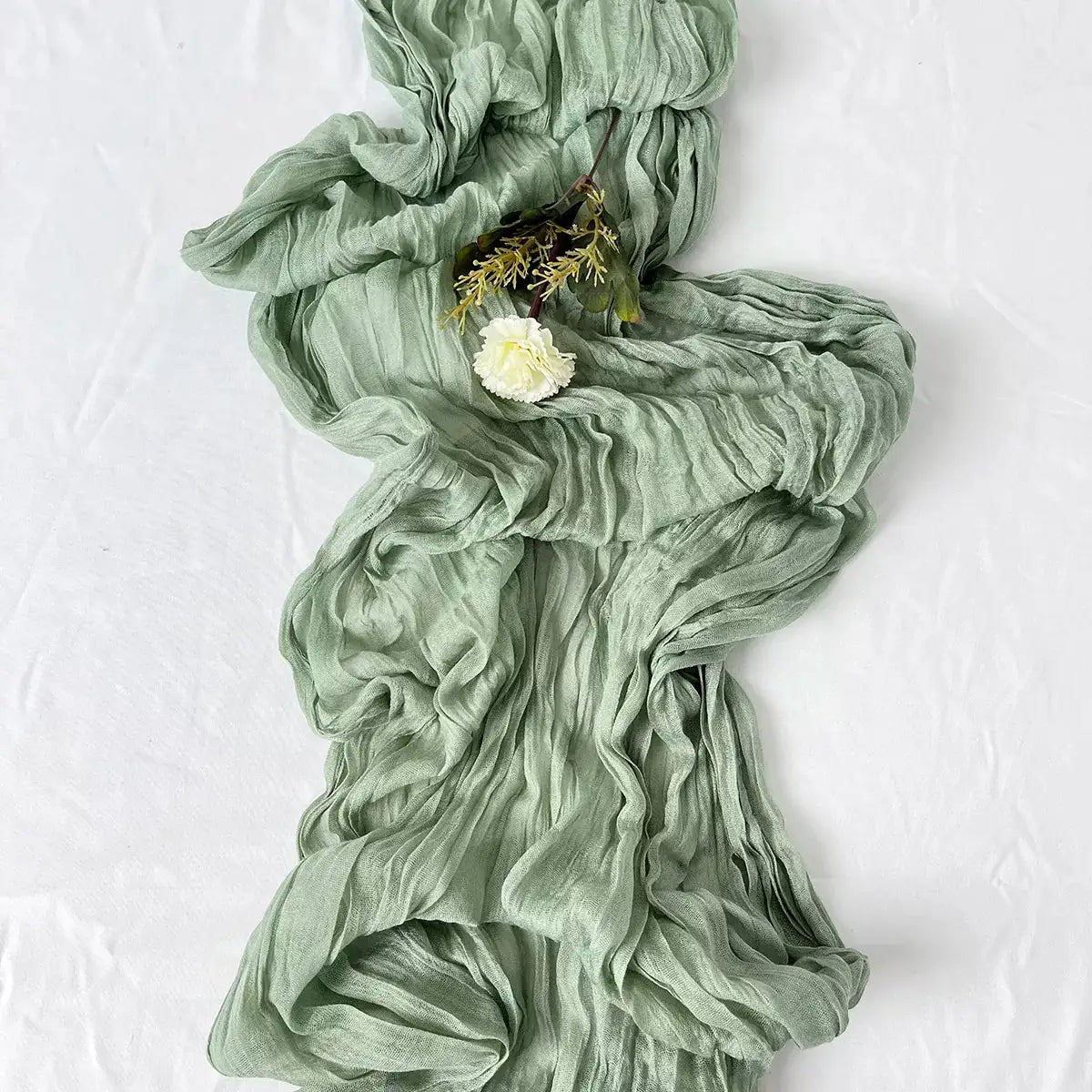 Semi-Sheer Gauze Table Runner Sage Cheesecloth Table Setting