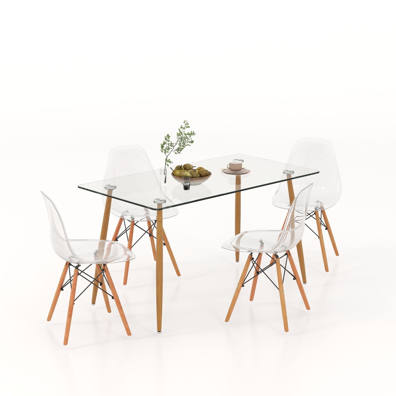 5 Pieces Rectangle Dining Table Set with 51 Inch Glass Tabletop - -