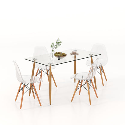 5 Pieces Rectangle Dining Table Set with 51 Inch Glass Tabletop - -