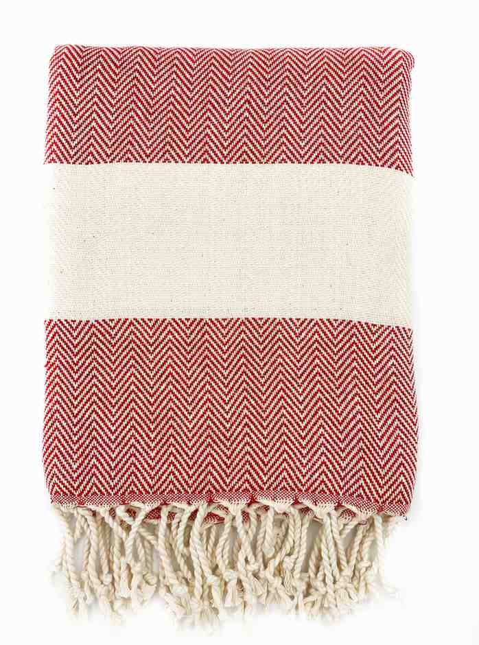 Herringbone Turkish Towel - Red - Towels