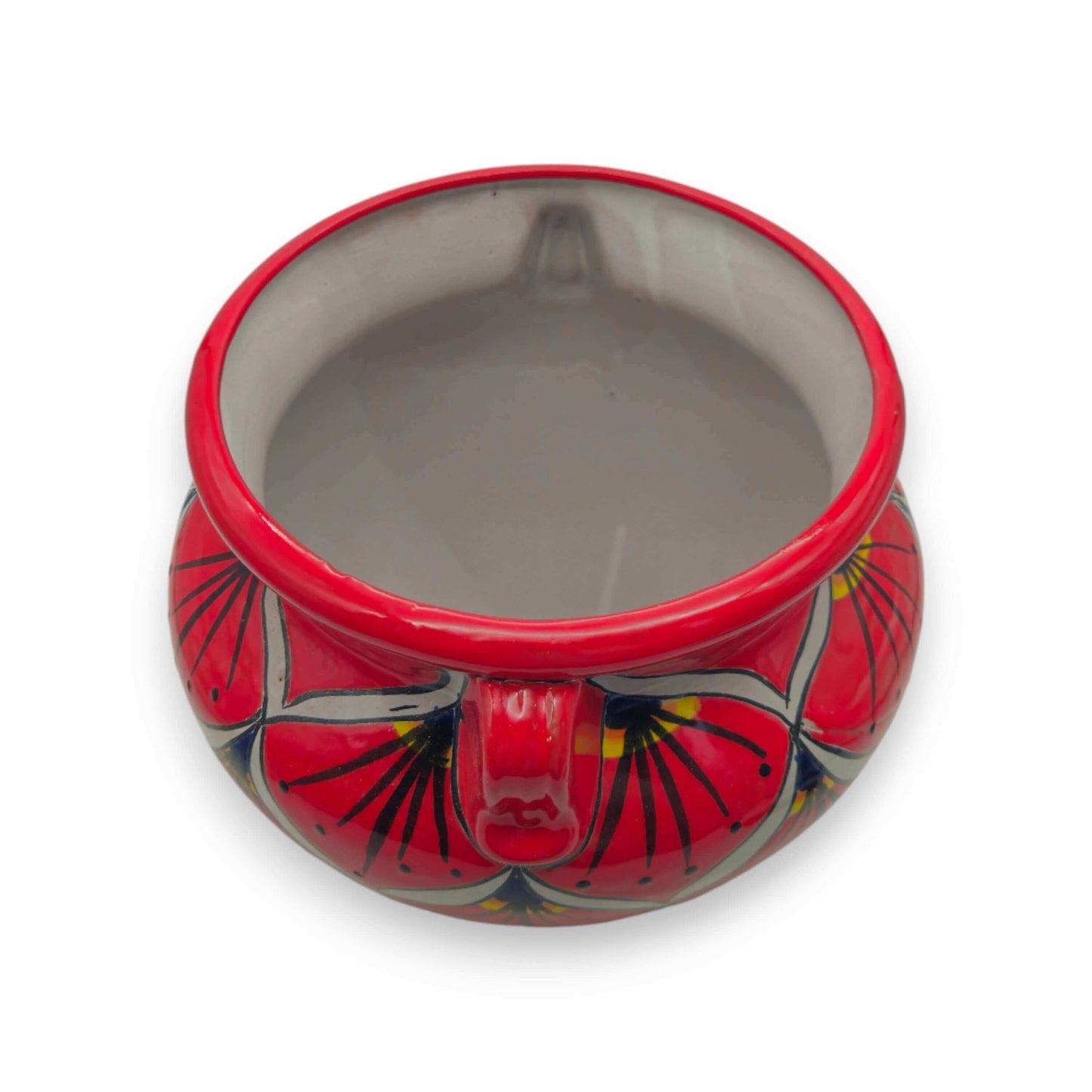 Red Peacock Talavera Planter Hand-Painted Mexican Pot - - Talavera Flower Pot