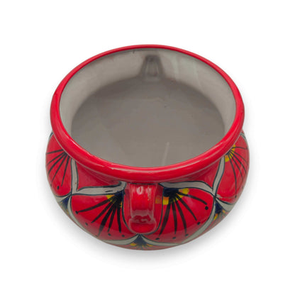 Red Peacock Talavera Planter Hand-Painted Mexican Pot - - Talavera Flower Pot
