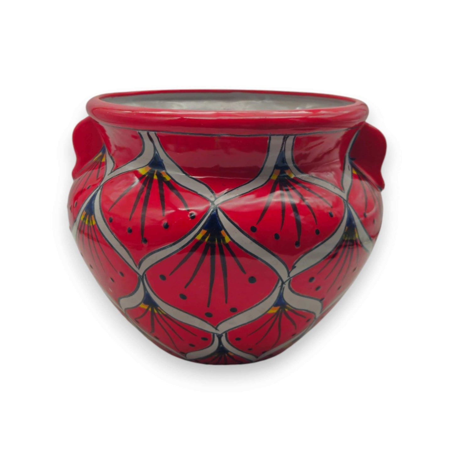 Red Peacock Talavera Planter Hand-Painted Mexican Pot - - Talavera Flower Pot
