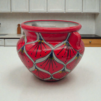 Red Peacock Talavera Planter Hand-Painted Mexican Pot - - Talavera Flower Pot