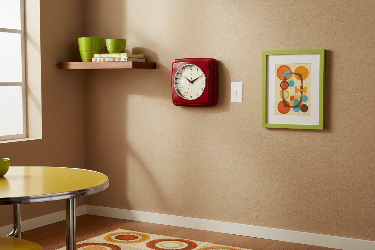 Red Square Retro 9-inch Diner Wall Clock Quartz Silent Movement - - clock