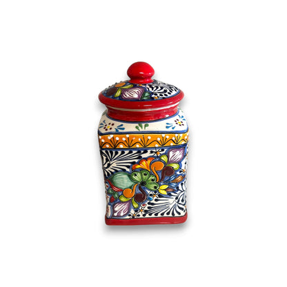 Red Talavera Canister Set Hand-Painted Mexican Kitchen Jars - - Talavera Canister Set