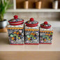 Red Talavera Canister Set Hand-Painted Mexican Kitchen Jars - - Talavera Canister Set