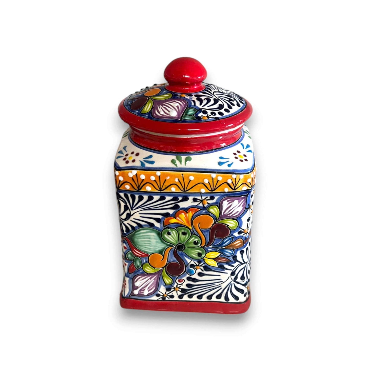 Red Talavera Canister Set Hand-Painted Mexican Kitchen Jars - - Talavera Canister Set