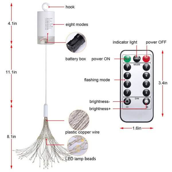 Remote Control Waterproof Christmas Fireworks LED String Lights - - String & Fairy Lights