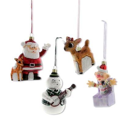 Retro Rudolph Characters Glass Ornaments - - Christmas
